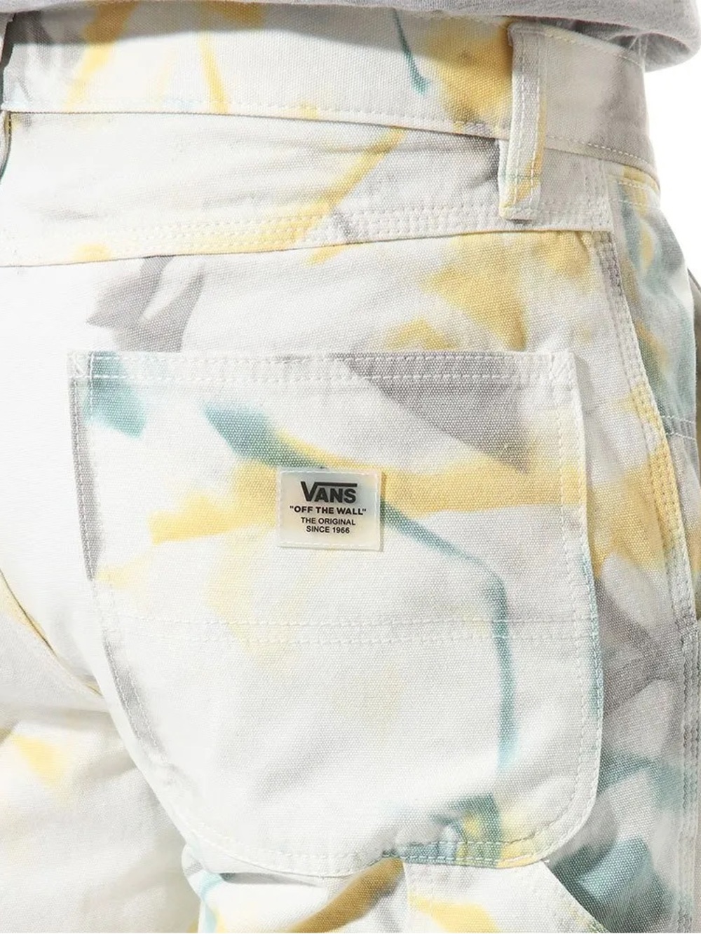 Vans White Shorts with Yellow & Teal Tie-Dye Accents carpenter